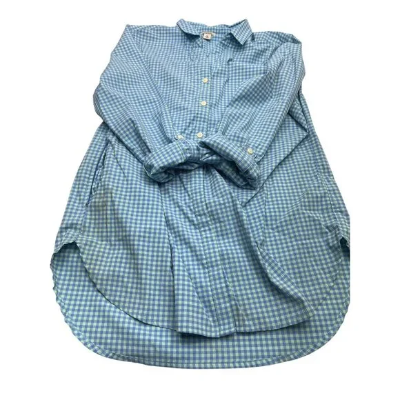 L.L.Bean Womens Medium Button-Up Gingham Shirt Blue & Green Long Sleeve 23i - Picture 1 of 12